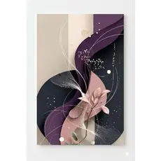 Quadro Abstrato Curvas Modernas e Elementos Botânicos