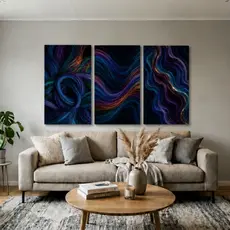 Kit 3 Quadros Decorativos Abstratos Modernos Estilo Luxuoso Azul Roxo e Dourado Sem Moldura