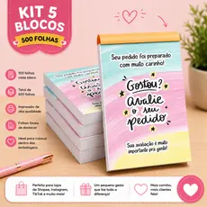Kit 5 Blocos (500 Folhas) para Agradecimento / Avalie o seu pedido