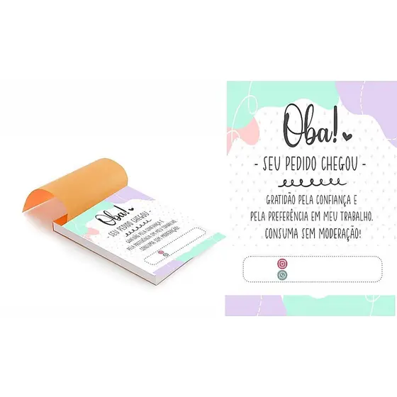 Kit 5 Blocos (500 Folhas) para Agradecimento /para: Lanchonete, Restaurante, Doceria etc
