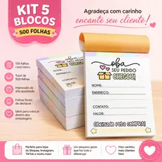 Kit 5 Blocos (500 Folhas) para Agradecimento / Seu pedido chegou
