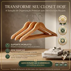 Cabides de Madeira Envernizada Resistente - Kit 3 6 12 18 Unidades Organizador Closet Guarda-Roupas