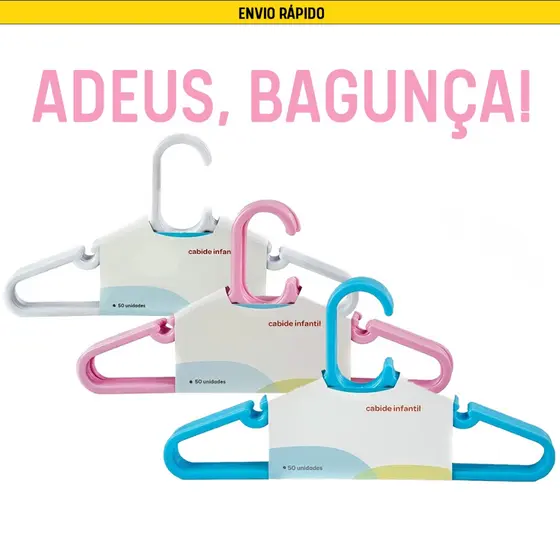 Kit 30 Cabides Infantil Plástico Organizador de Roupa Criança Bebê