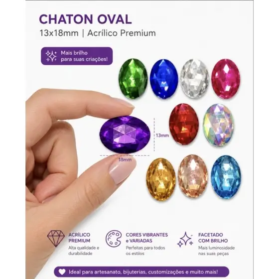 Kit Chaton para Colagem Base Reta Oval 13x18mm sem furo-Customizaçao de Roupas Lembrancinhas de Luxo