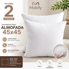 Kit 2 Enchimento para Almofadas Refil 45x45cm Super Cheia Macia Decorativa Sofá Cama