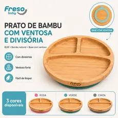 Prato Bambu Ventosa Divisória Freso Baby Refeição Infantil BLW Pratinho Introdução Alimentar