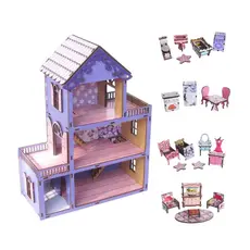 Casinha 30cm em mdf colorido Roxa 20 Mini Moveis Brinquedos
