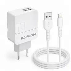 Carregador Turbo Kapbom 5.1A 2 Portas USB + Cabo Lightning 1m Bivolt iPhone 7 8 X Xr 11 12 13 14 Pro Max