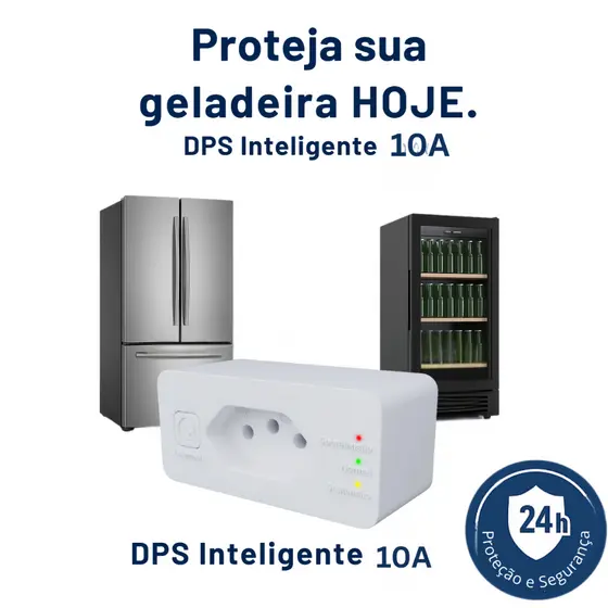 Protetor Eletrônico Geladeira Freezer 10A Tomada 3 Pinos Bivolt DPS Inteligente Contra Raios e Picos de Luz