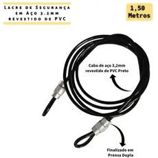 Lacre de Segurança 1,50 Metros em Aço Revestido Preto  - Bolsa Bagagens Estrobo Capacete Uso Geral