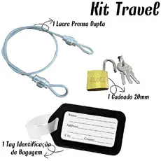 Kit Travel  1 Lacre de Mala em Aço 35cm  + 1 Cadeado 20mm + 1 Tag Identifica