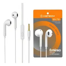 Fone de Ouvido In-ear Kapbom KA-716 com Microfone Branco Pronta Entrega