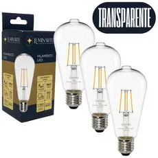Kit 3 Lâmpadas Filamento Led Bivolt Transparente 4W Retrô Vintage 2200K Luz Amarela - LUMINARTE