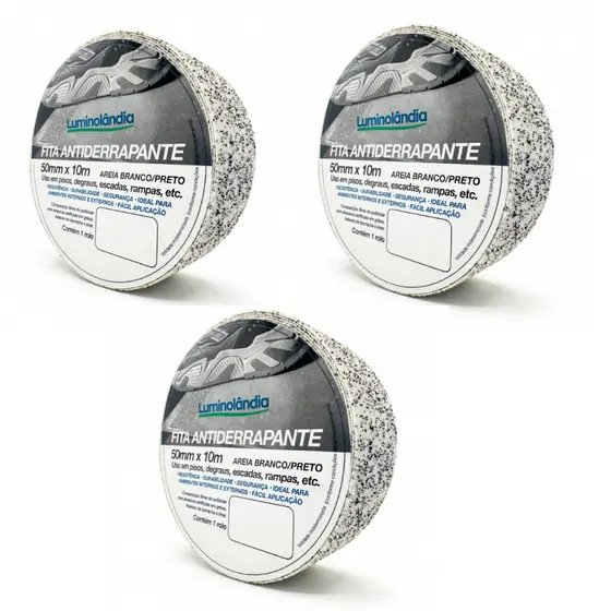 3 Fita Antiderrapante Areia Branco E Preto Lixa 50mm 10 M