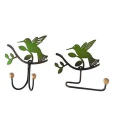 Kit Cabide Porta Toalha E Papel Higiênico Beija-flor Ferro Verde
