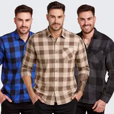 Kit 3 Camisa Xadrez Masculina Manga Longa Flanelada