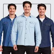 Kit 3 Camisa Jeans Masculina Slim Premium Social