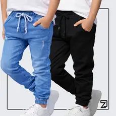 Kit 2 Calça Jogger Punho Jeans Sarja Infantil Masculino