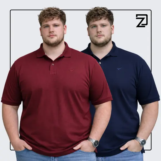 Kit 2 Camisa Gola Polo Plus Size Masculina do G1 ao G5