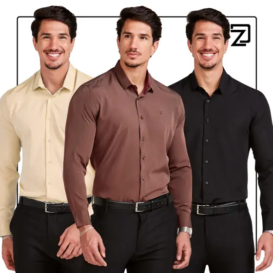 Camisa Social Masculina Slim Manga Longa 3 Peças