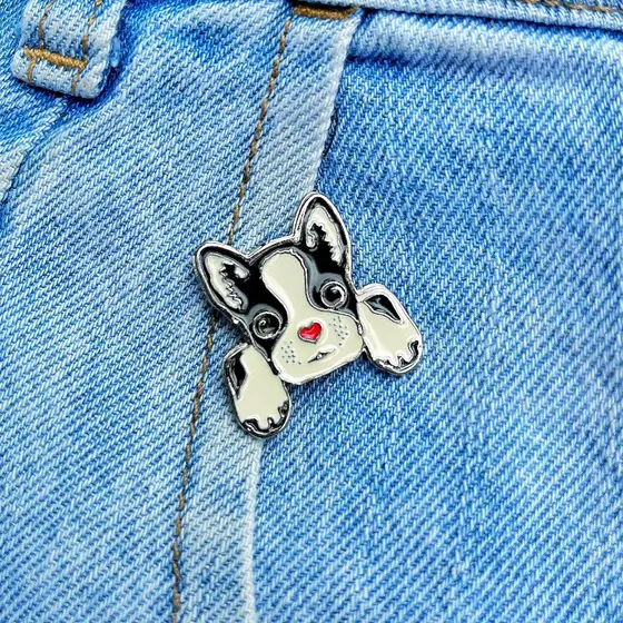 Botton Cachorrinho Bulldog Francês Pin Broche Aço Inox Pet Pingente Crocks