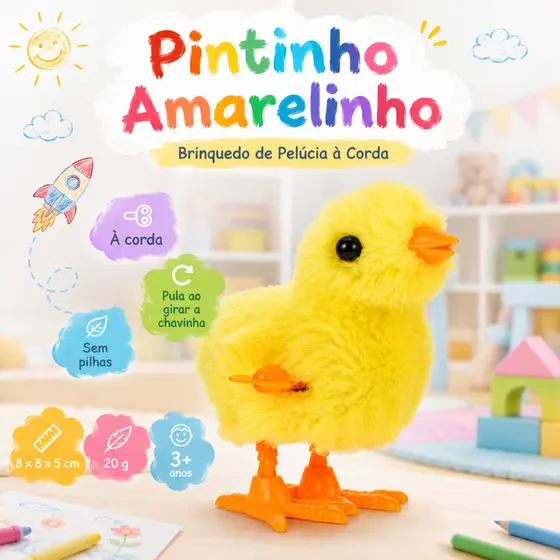 Pintinho Amarelinha de Pelúcia Infantil A Corda Felpudo Presente Dias Das Crianças