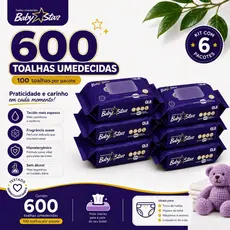 Caixa com 6 Lenços/Toalhas Umedecidas Baby Star c/ 100 Unidades Cada - Sem Tampa FlipTop