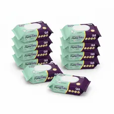 Caixa com 10 Lenços/Toalhas Umedecidas Pluma Baby c/ 100 Unidades Cada -Sem Tampa FlipTop