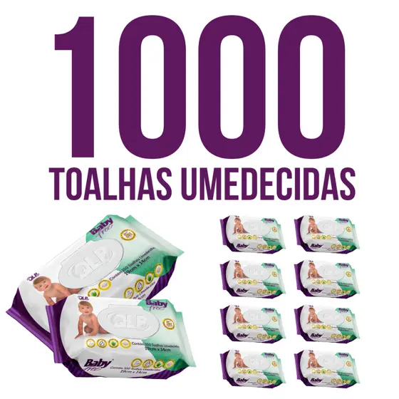 Caixa com 10 Lenços/Toalhas Umedecidas Baby Free c/ 100 Unidades Cada –Sem Tampa FlipTop