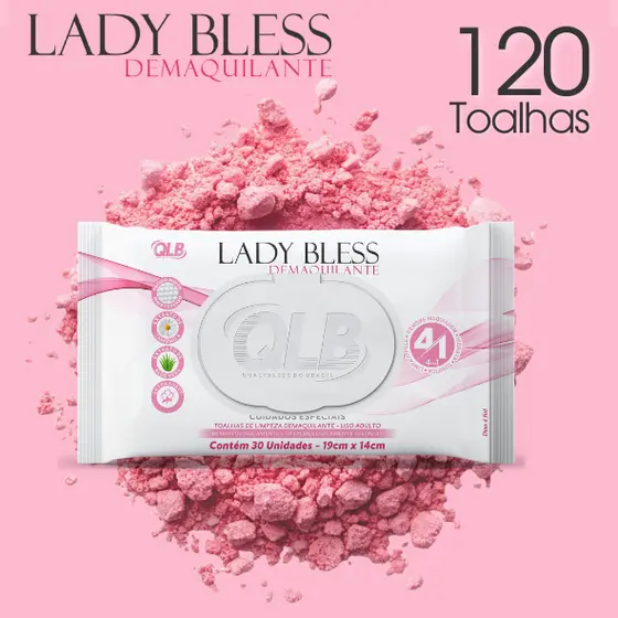 Kit com 4 Lenços/Toalhas Umedecidas Demaquilante LadyBless c/ 30 Toalhas Cada – Tampa FlipTop