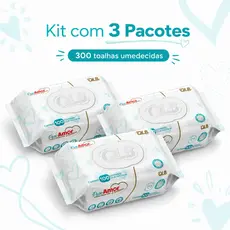 Kit 03 Pacotes Toalhas Umedecidas Puro Amor Premium com 100 Unidades Cada – Tecido Mais Grosso