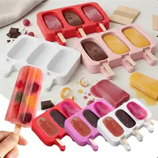 Formas de Picolé Silicone com 200 Palitos Forminhas de Picole Sorvete com Tampa