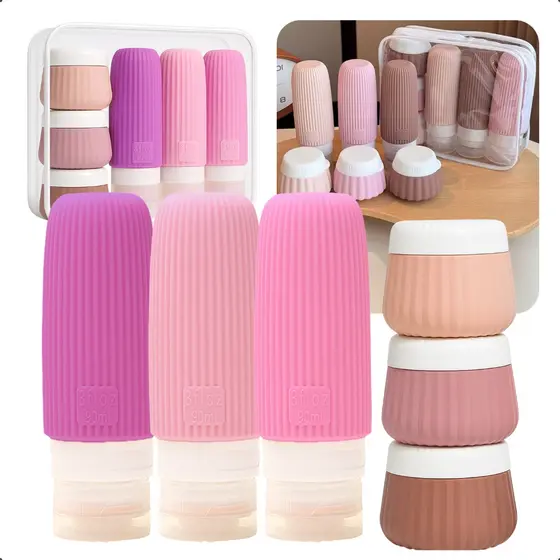 Kit Frascos e Potes Viagem Silicone Condicionador Shampoo Creme Cosméticos