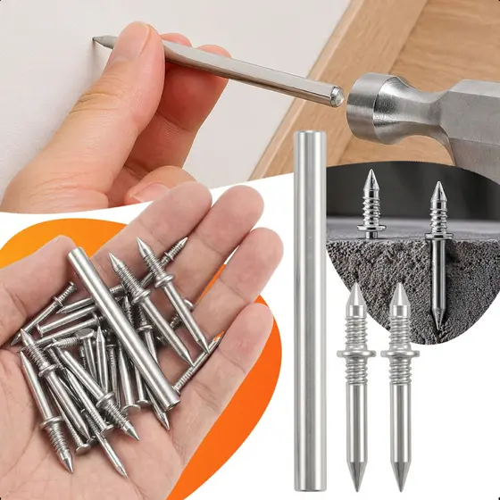 Kit 100 Prego Invisível Rodapé Madeira Ponta Dupla Galvanizado Aço Carbono Anticorrosão Com Luva