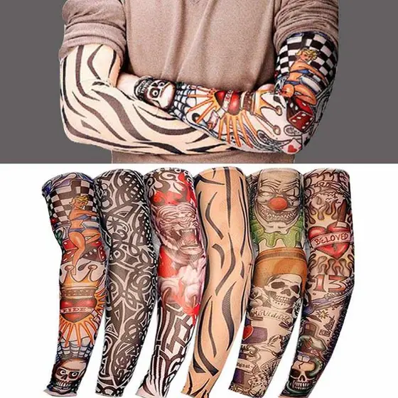 2 Pares De Manguito Tatuagem Braço Cilcista Motoboy Moto, Estampados Arte Realista Eleve Seu Estilo
