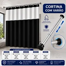 Cortina Box em PVC Para Banheiro Anti Mofo Com Ganchos Varias Cores + Suporte de cortina