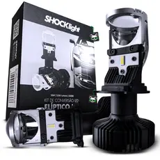 Kit Farol Lampada Ultra Led Super Conversor Eliptico Canhao Mini Projetor Shocklight Encaixe H4