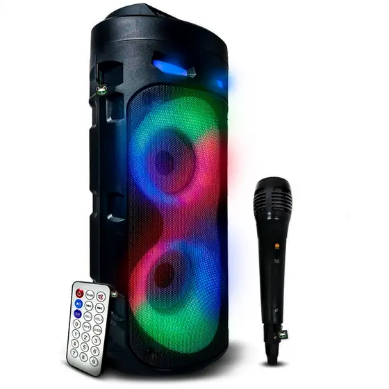 Caixa de Som Amplificada Bluetooth Portátil e Microfone Karaoke