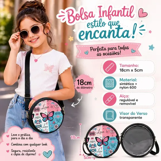 Bolsinha Redonda Infantil / Escolha sua Estampa: