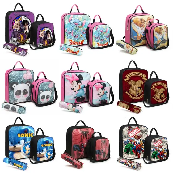 Kit Escolar com Mochila, Lancheira Térmica e Estojo Slim / Escolha seu Tema