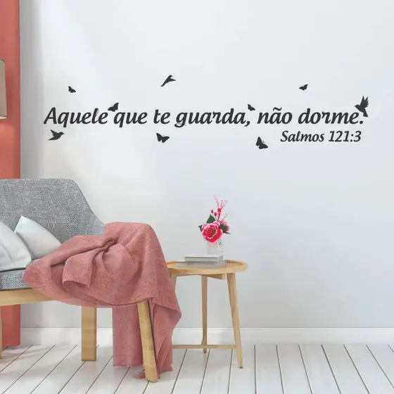 Adesivo Decorativo Parede Frase Aquele que te guarda não dorme Salmos texto Religioso Deus Jesus