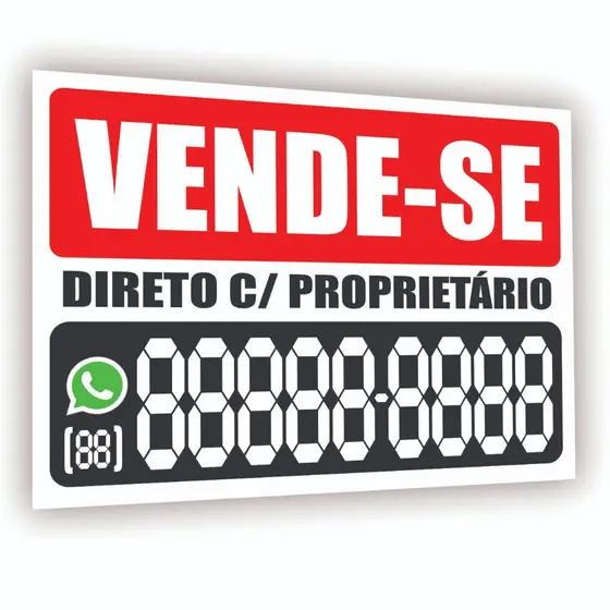 Placa Vende-se Aluga-se Comércio Imóveis Casa Terreno Apartamento com Dígitos 29 x 39 cm (Não é personalizada)
