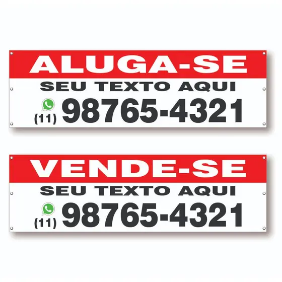 Faixa em Lona Aluga-se Vende-se Com Telefone e Texto Personalizado para sua Casa, Prédio ou Terreno