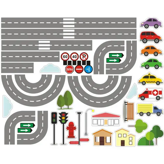 Adesivo Decorativo para Parede Cidade Pista Carros