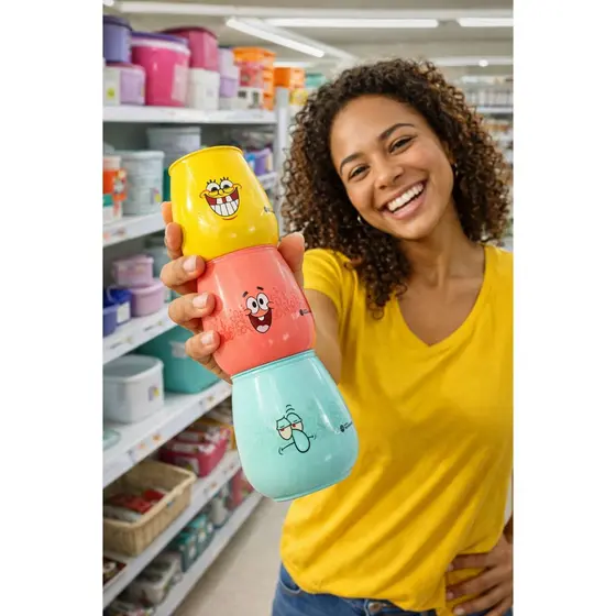 Kit Copo Organizador Multiuso Lembrancinha Festa Personagens 400ml Bob Esponja 3 Peças