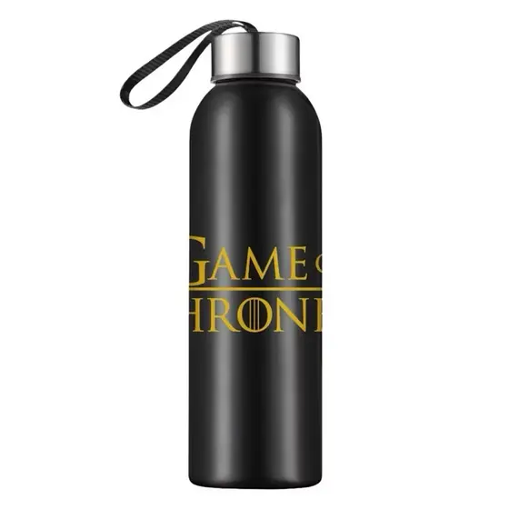 Squeeze Sport Plástico Preto Com Tampa Aço Inox 800ml - Game Of Thrones Treino Escola Atividades