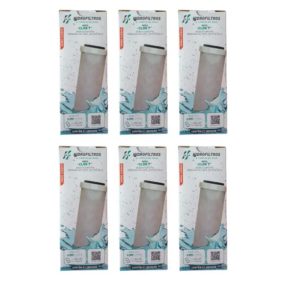 Kit 06 Un Refil Filtro Carvão Ativado Clor 7 Hidrofiltros