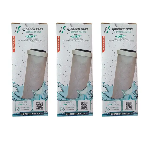 Kit 03 Un Refil Filtro Carvão Ativado Clor 7 Hidrofiltros