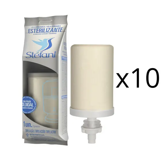 KIT 10 UN Vela Stéfani Tripla Ação Carv prata Esterilizante