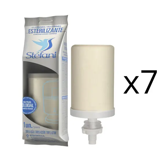 KIT 07 UN Vela Stéfani Tripla Ação Carv prata Esterilizante